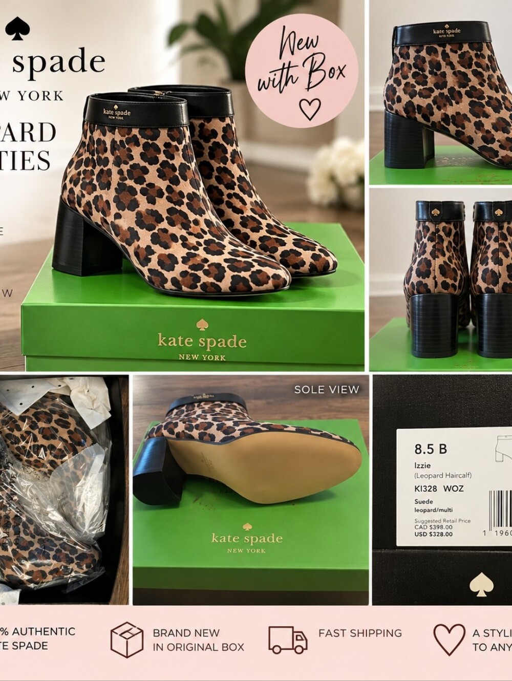 kate spade Leopard Print Izzie Ankle Boots — Brown & Black